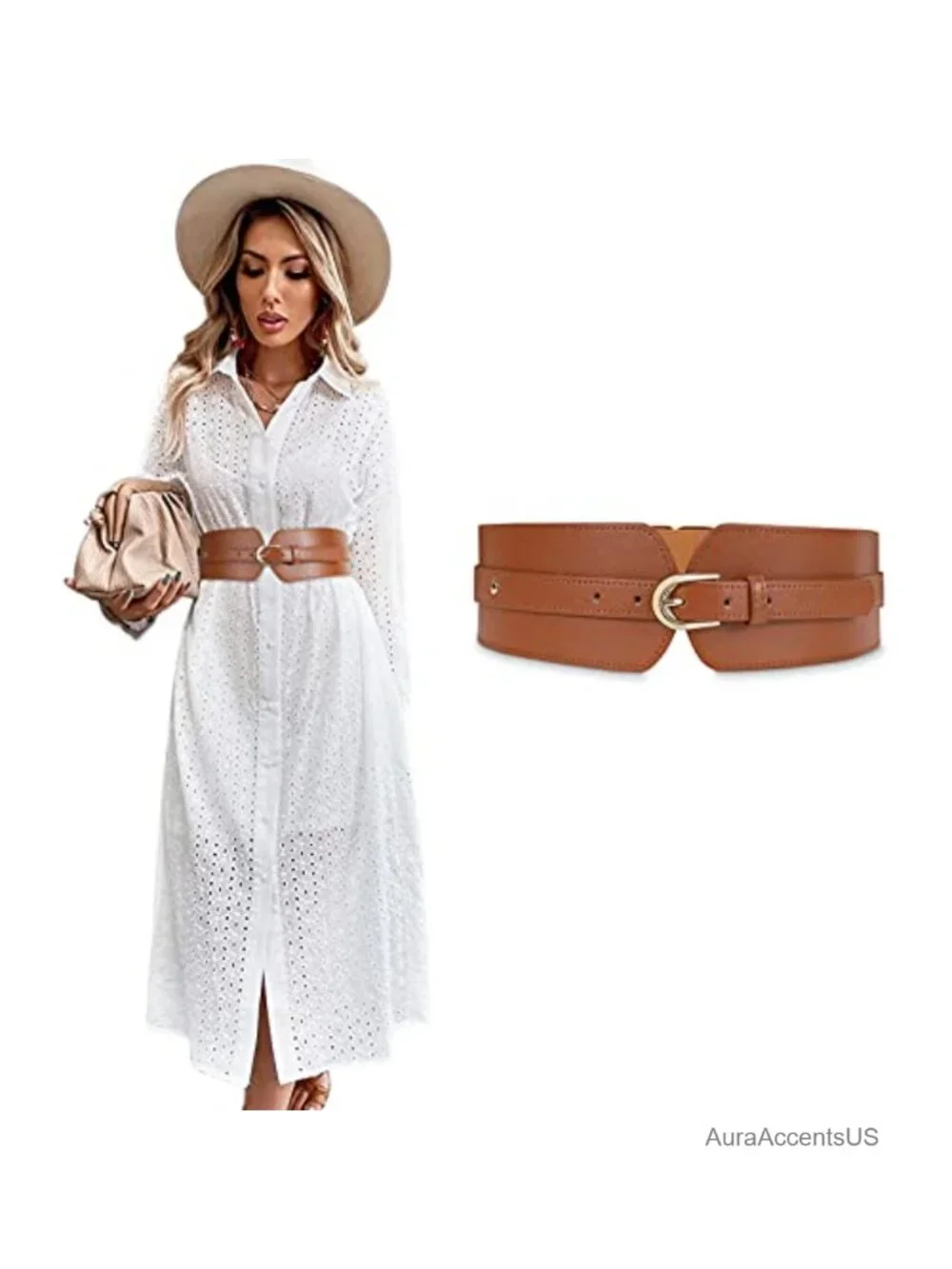 Women's Wide Elastic Waist Belt Faux Leather Stretch Cinch Dress Belt
